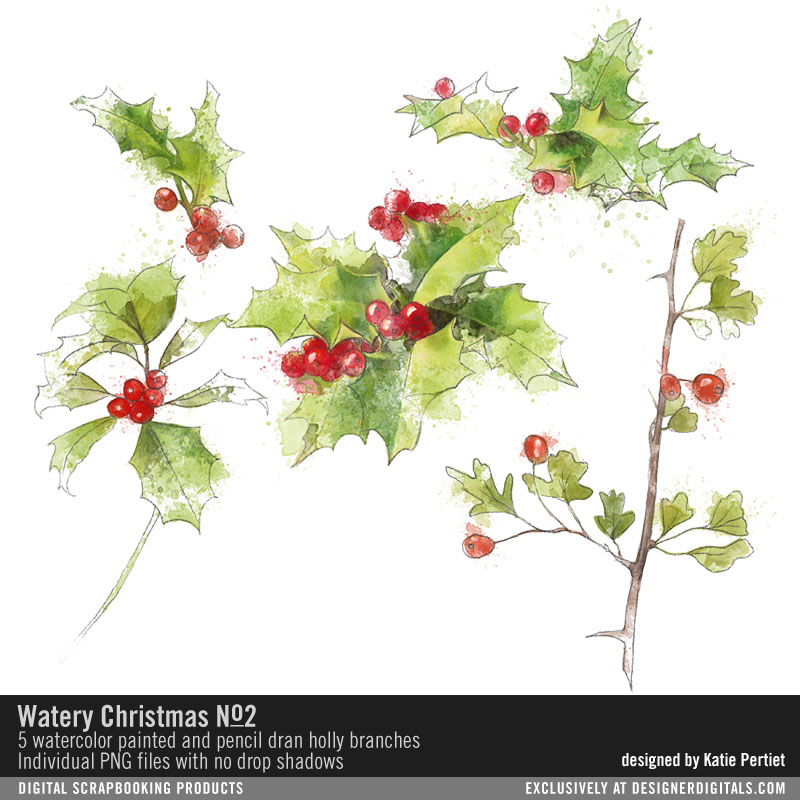 watercolor christmas holly instant download